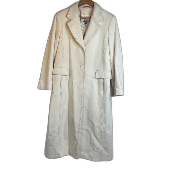 Marvin Richards Ivory 100% Pure Wool Trench Coat Topstitched Classic Maxi Size 6 - Picture 12 of 13